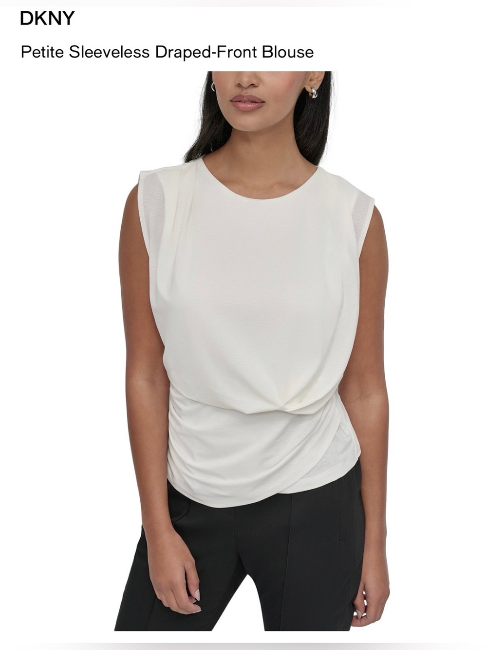 DKNY White Sleeveless Draped Front Blouse